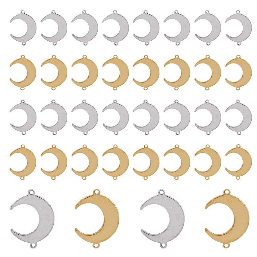 4187 60Pcs 2 Colors Crescent Moon Link Pendant Luna Connector Charms Double